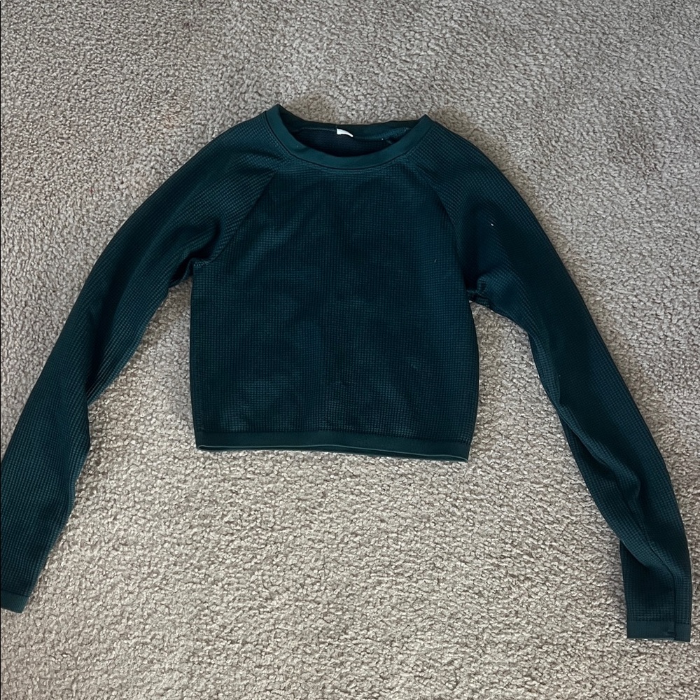 Dark Green Long Sleeve Crop Top Aerie